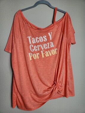 torrid Coral Orange Graphic Short Sleeve Tee - "Tacos Y Cerveza Por Favor"